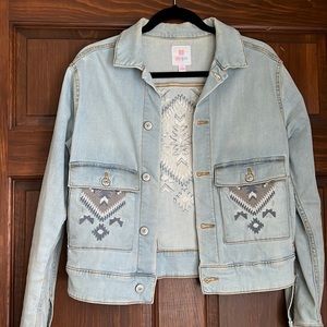 LuLaRoe Kenny Embroidered Denim Jacket